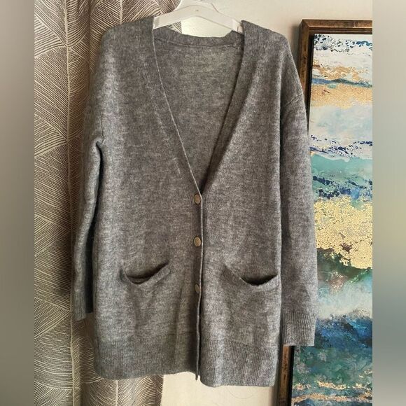 J. Crew Cardigan Womens Sz XS Sweater Gray Knit  Alpaca Merino Wool  Preppy - Picture 1 of 15